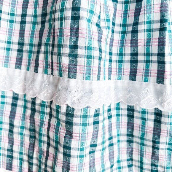 Vintage Check Print Green White Picnic Table Motif Midi Skirt S - Picture 3 of 9